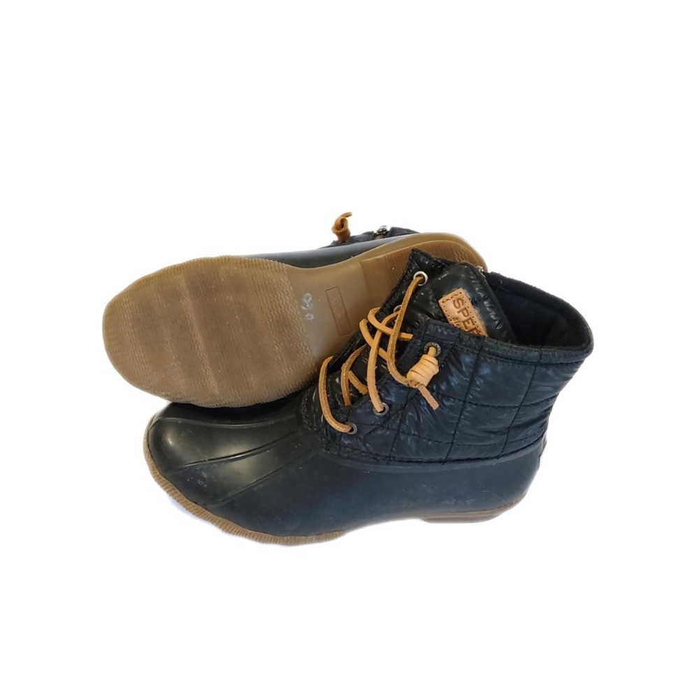 SPERRY Women's Black Saltwater Shiny Quilted Duck Rain Boot Shoe STD80755 SZ 7.5 - Picture 4 of 9